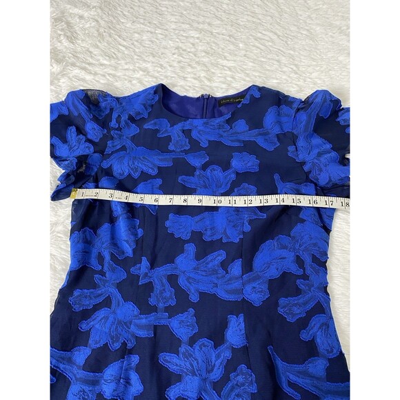House of Harlow 1960 Mini Dress Size M Blue Floral Semi Sheer Sleeves Wedding - Picture 4 of 13